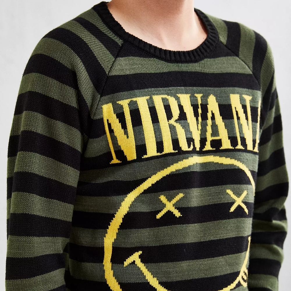 Nirvana 90s Smiley Striped Sweater in Black and Green - Picture 6 of 6